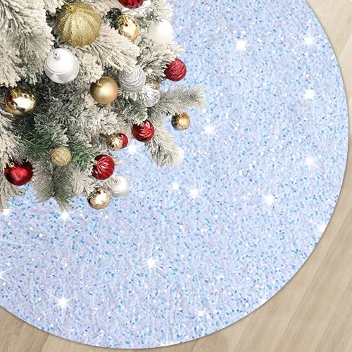 Sequin Christmas Tree Skirt Iridescent White Sparkle Tree Skirt 46 Inch Velvet Xmas Tree Mat Thick Bling Tree Skirt Christmas Decoration Shimmer Tree Cover Skirt for Merry Christmas Party