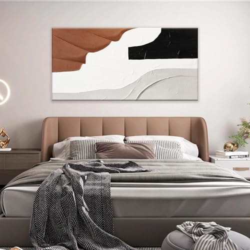 Abstract Wall Art Brown Color Block Art Prints Black And White Geometric Color Block Canvas Art Wall Decor Painting Modern Artwork Decorations For Living Room Bedroom Kitchen 24 x 48 In