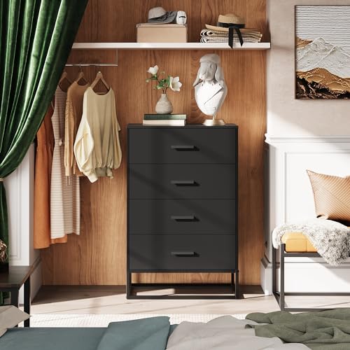 Black Dresser for Bedroom with 4 Drawers
