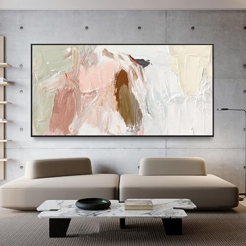 Large Abstract Wall Art Prints Framed Pink and White Wall Art Decor 29"x58"