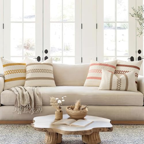 Set of 2 Coral Red Boho Decorative Pillow Covers 20x20 Inch (2 Count)