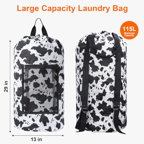 Laundry Bag Backpack Durable Laundry Bag with Shoulder Straps and Mesh Pockets Portable Laundry Hamper Dirty Clothes Bag for College