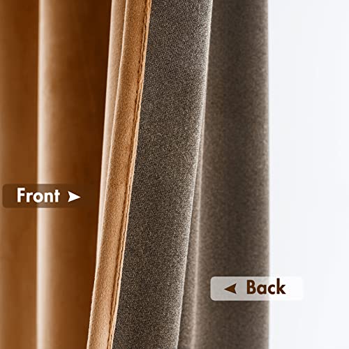 Gold Brown Blackout Velvet Curtains Drapes 96 Inch Long 52"x96" (2 Count)
