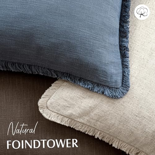 Decorative Linen Fringe Throw Pillow Covers 16×16 Inch (2 Count)