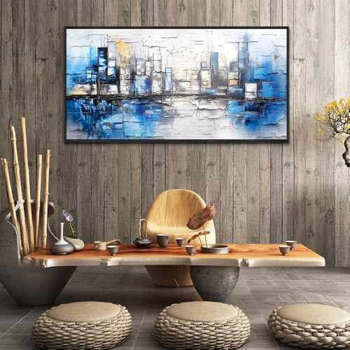 Black Framed Canvas Wall Art For Living Room Large Wall Decor For Office Bedroom Decorations Blue Landscape Pictures Abstraction Paintings Artwork Aesthetic Mural Home Decor 30x60 In