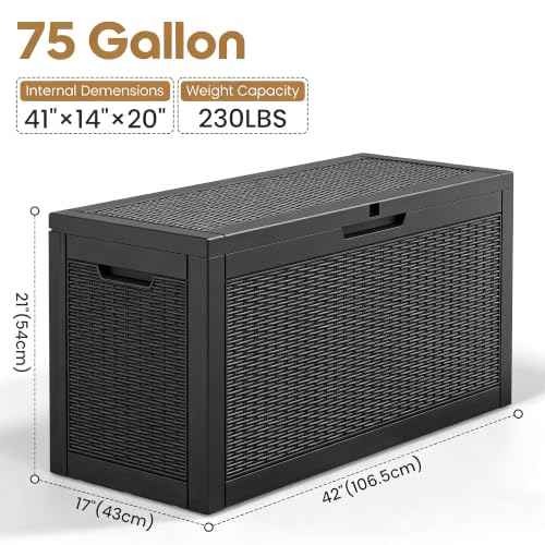 75 Gallon Outdoor Storage Box Waterproof Deck Box for Patio