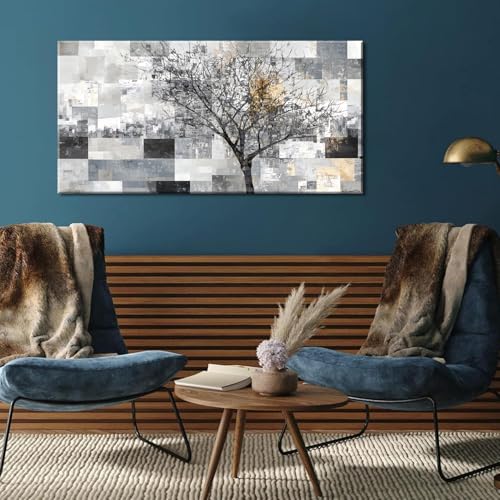 Modern Abstract Tree Wall Art for Living Room Black and White Canvas Painting Wall Art Large Nature Landscape Artwork Bedroom Office Home Decor