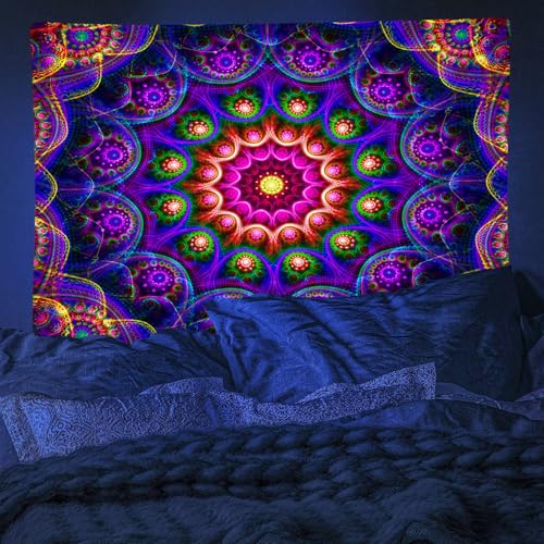 Blacklight Trippy Mandala Tapestry