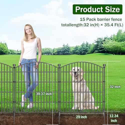 15 Panel No Dig Decorative Garden Fence with Gate 32"H x 35.4'L Dog Barrier (6.69 Sq Ft)