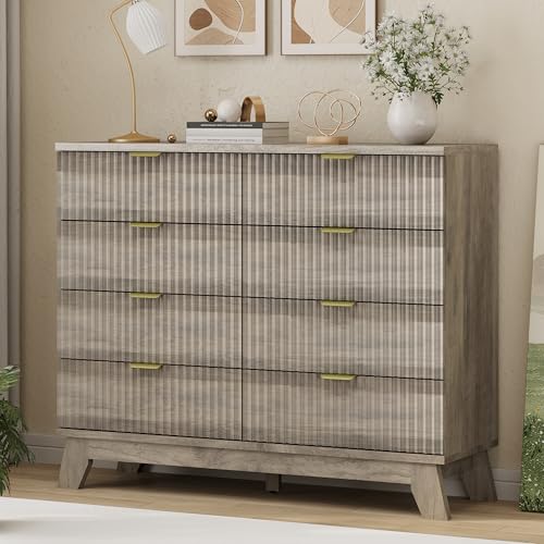 Fluted Dresser for Bedroom with 8 Drawers