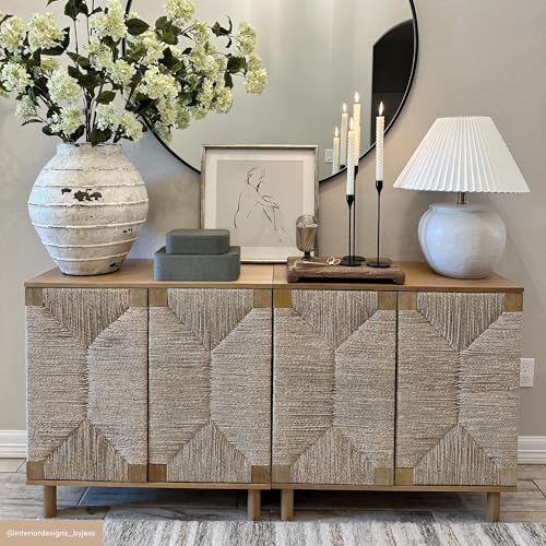 Beacon Accent Natural Sideboard Storage Cabinet TV Stand in Light Wood with Adjustable Interior Shelf and Seagrass Doors