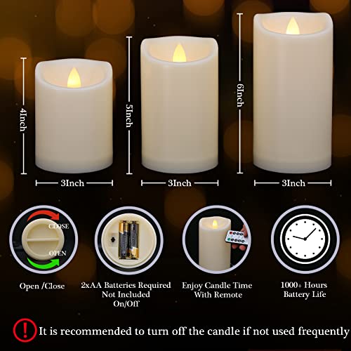 Outdoor Flameless Pillar Candles with Remote Timer Battery Operated Candles