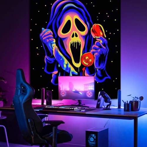 Blacklight Horror Skull UV Reactive Tapestry