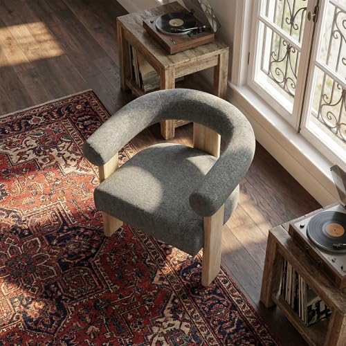 Barrel Accent Chairs Set of 2 with Armrests and Rubberwood Legs (2 Count)