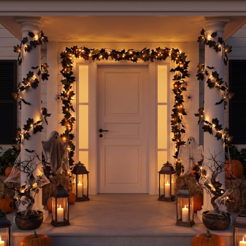 2 Pcs Lighted Black Garland Decoration 20 Ft 60 Led (20 Foot)