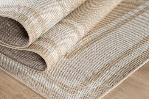 Large Outdoor Rug 10x14 Modern Bordered Area Rugs for Indoor and Outdoor Patio Deck Porch Garden Waterproof Weather Sun Resistant Washable Outside Carpet (140 Sq Ft)