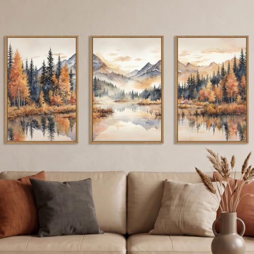 Large Neutral Mountain Framed Canvas Wall Art