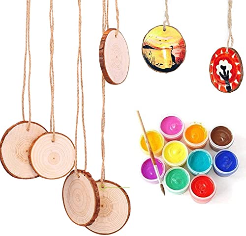 Natural Wood Slices TICIOSH Craft Unfinished Wood kit Predrilled with Hole Wooden Circles for DIY Crafts Wedding Decorations Christmas Ornaments Arts Wood Slices (50 Count)