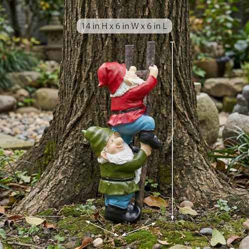 Funny Gnomes on Ladders Garden Statue