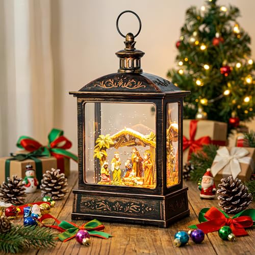 Christmas Snow Globe Glittering Nativity Scene with Music & Timer