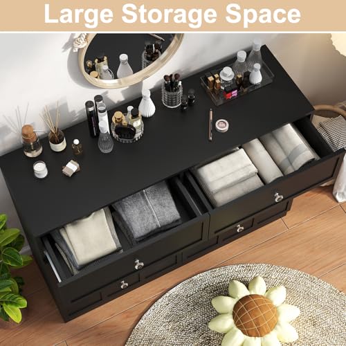 Black Wood Dresser for Bedroom 8 Drawer