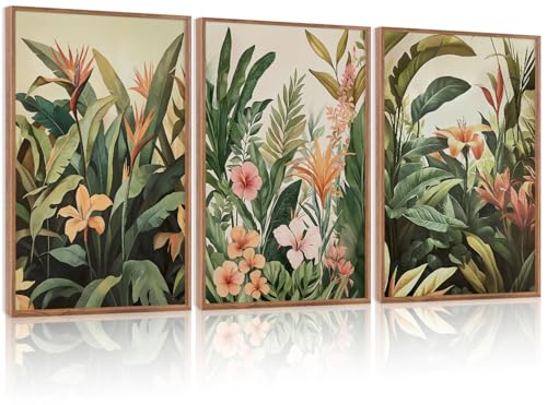 Boho Tropical Leaves Framed Canvas Wall Art