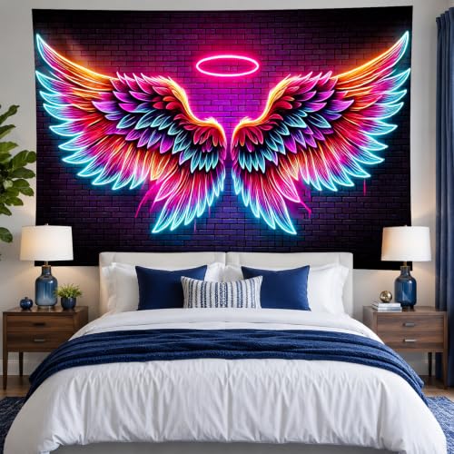 Blacklight Tapestry Angel Wings Neon Decor 59 x 78 Inch