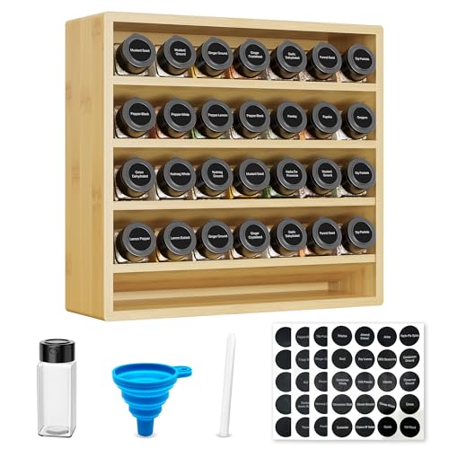 4 Tier Spice Rack Organizer for Cabinet with 28 Plastic Spice Jars