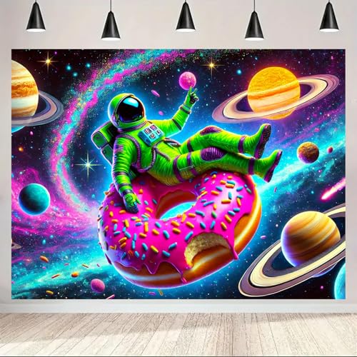 Blacklight Tapestry Astronaut Donut Glow Backdrop 78 x 59 Inch