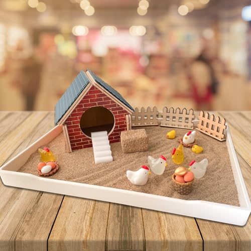 Chicken Zen Garden for Desk with Sand Tray and Mini Coop