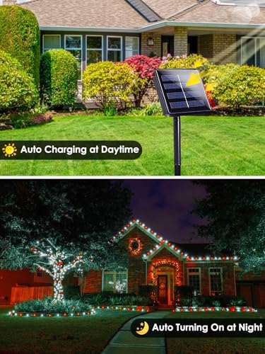 Solar Christmas Lights Outdoor 4 Pack 132FT 400 LED String Lights Red White (4 Count)