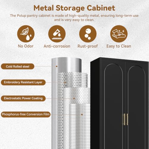 75" Tall Metal Kitchen Pantry Storage Cabinet with Doors and Shelves
