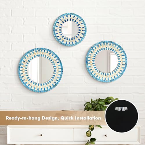 Handmade Mother of Pearl Mirror for Seasonal Holiday Wall Decor Blue (3 Count)