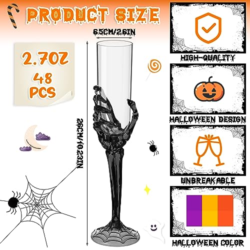48 Pcs Halloween Champagne Flutes Bulk Plastic Stemware Halloween Skeleton Hand Plastic Goblets Creepy Champagne Flute for Party Decoration