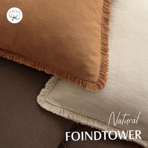Decorative Linen Fringe Throw Pillow Covers 20×20 Inch (2 Count)