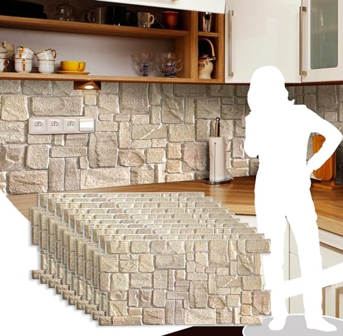 PG7005 10 Beige Faux Limestone PVC 3D Wall Panel (56.1 Sq Ft)