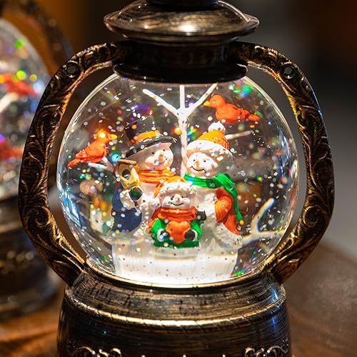 Christmas Snow Globe Lantern Water Glittering Snowman with Music