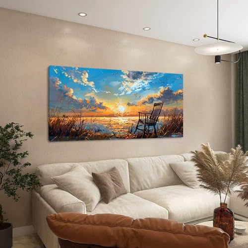 Canvas Prints Wall Art Sunset Ocean Beach Pictures Photo nature landscape Paintings for Living Room Bedroom Home Decorations Modern Stretched and Framed Seascape Waves Landscape Artwork