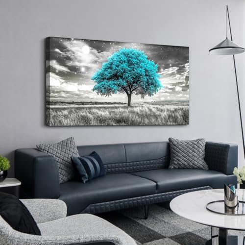 Large Canvas Wall Art For Living Room Wall Decor For Bedroom Corridor Blue Tree Natural Scenery Full Of Stars Black And White Modern Printing Dining Room Kitchen Home Decoration 30 "X 60"