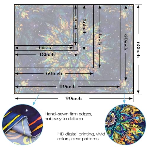 Boho Floral Mandala Tapestry for Bedroom Aesthetic Blue Bohemian Colorful Flower Wall Tapestry Purple Hippie Indian Large Tapestries Wall Hanging for Living Room Dorm Decor 80 x 60 Inch