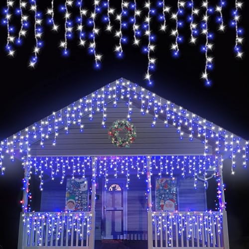 Blue and White Icicle Lights for Outside (33 Foot)