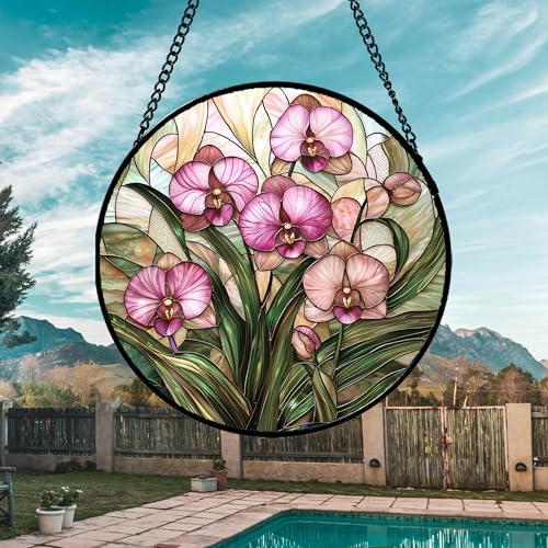 Phalaenopsis Orchid Stained Glass Window Hanging Decor Gifts for Women 6.3"