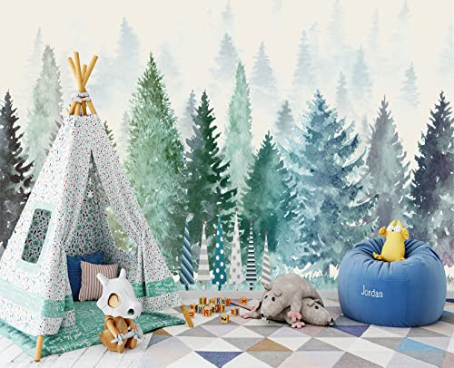 Colorful Watercolor Forests Children's Nursery wall Mural Wallpaper 137" x 100" (95.12 Sq Ft)