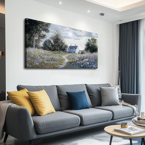Canvas Wall Art For Living Room Bedroom Wall Decor For Office Farmhouse Mural Retro Pastoral Flower Sea Landscape Painting Room Hallway Prints Artwork Picture Wall Decoration 20x40 Inches