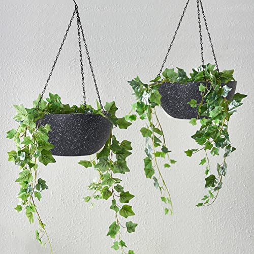13 inch 2Pack Large Hanging Planters for Outdoor Indoor Plants with Drainage Holes and Chain (2 Count)