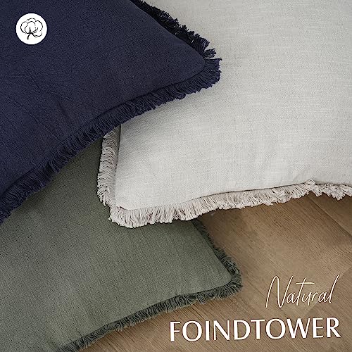 Boho Linen Fringe Lumbar Throw Pillow Covers 12×24 Olive Green (2 Count)