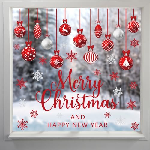 Red Merry Christmas Window Clings 6 Sheets (6 Count)