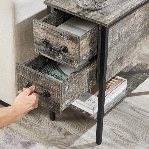 End Tables Narrow Nightstands with Charging Station & USB Ports &Drawers