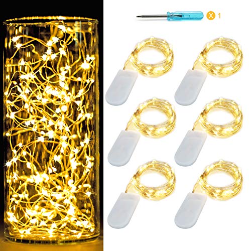 6 Pack 7Ft Starry Fairy String Lights No Remote Waterproof 20LED Warm White (6 Count)