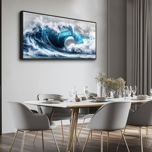 Blue Wave lPaintings Wall Art For Living Room Wall Decor For Bedroom Ocean Inspiration Wall Pictures Office Decor Posters Modern Printing Canvas Artwork Home Decor Black Framed 20x40 In